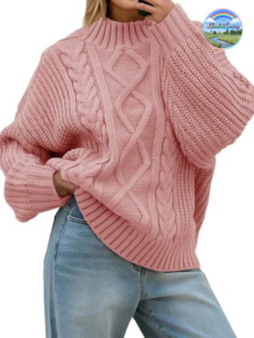 Cable Knit Button Turtleneck Oversized Chunky Pullover Sweater